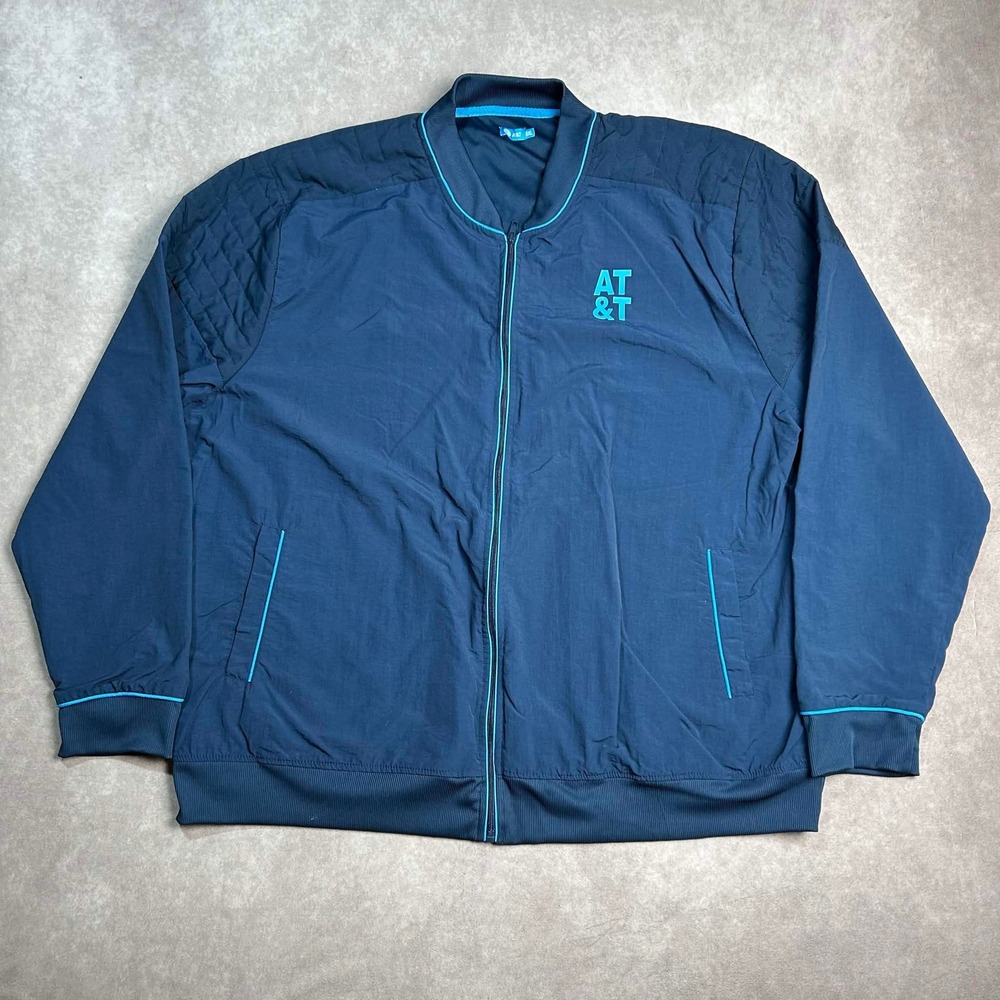AT&T Mens Navy Blue Quilted Shoulder Full Zip Bomber Jacket 3XL Tech Logo